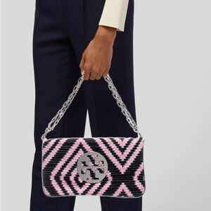 Tory Burch Pink and Black Chevron Shoulder Bag